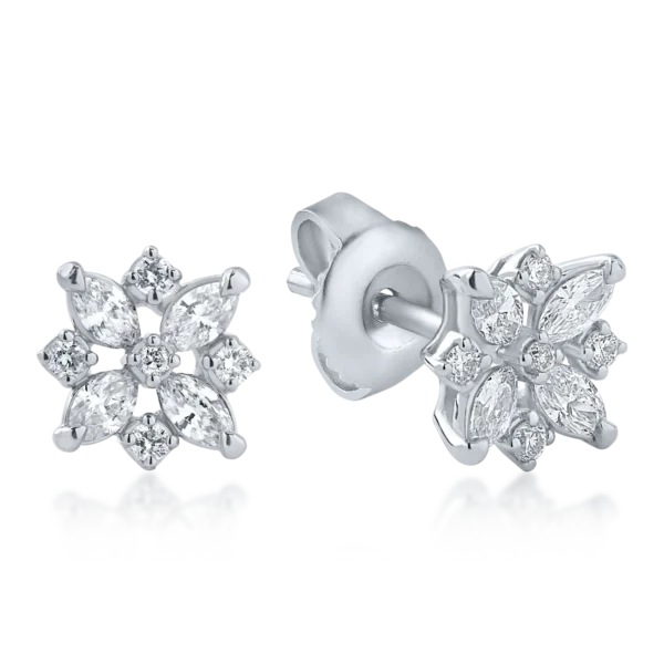 Cercei floare din aur alb cu diamante marquise si rotunde de 0.47ct