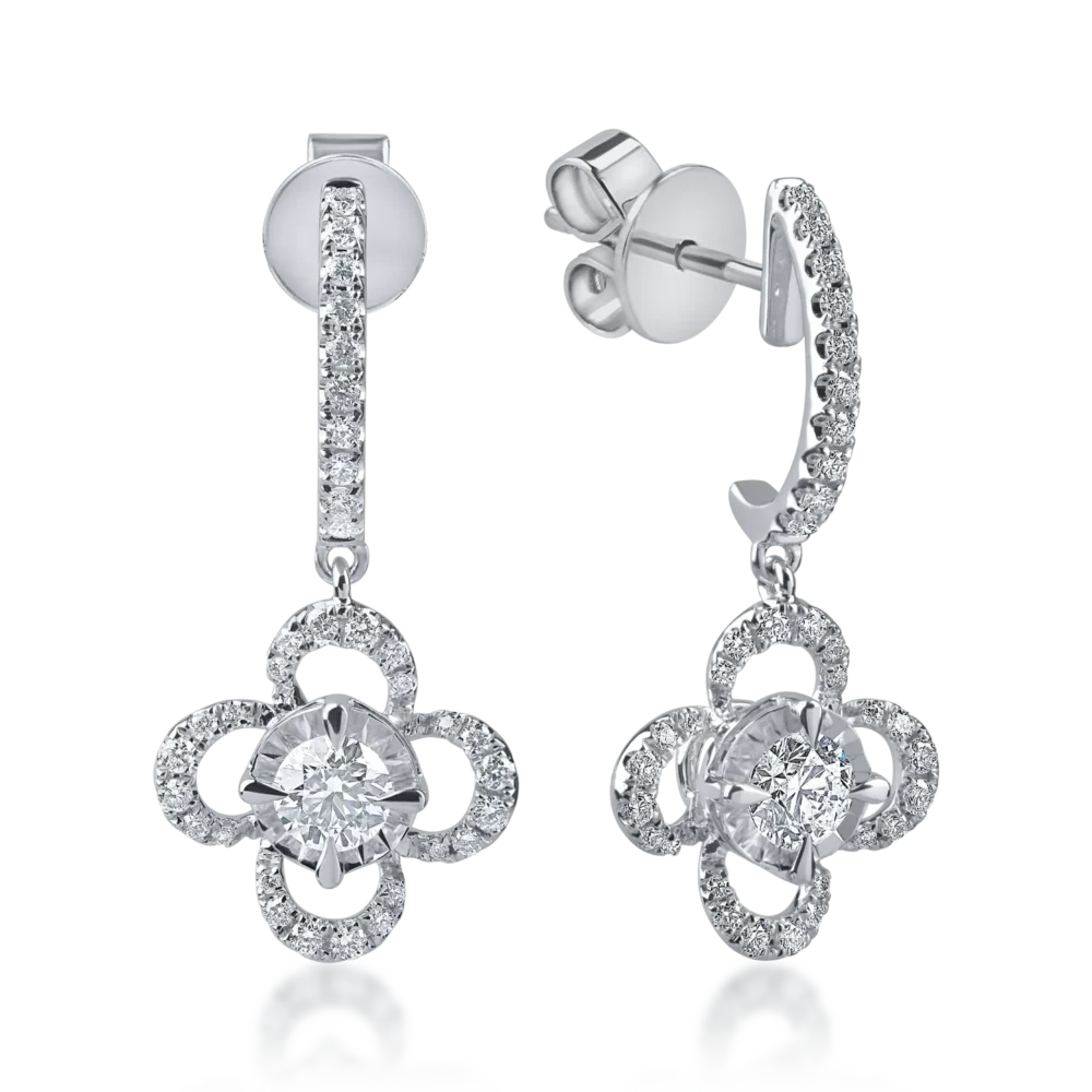 Cercei floare din aur alb cu diamante de 0.6ct