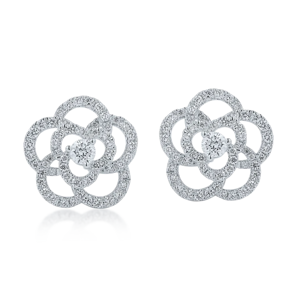 Cercei floare din aur alb cu diamante de 1.05ct - imagine 2