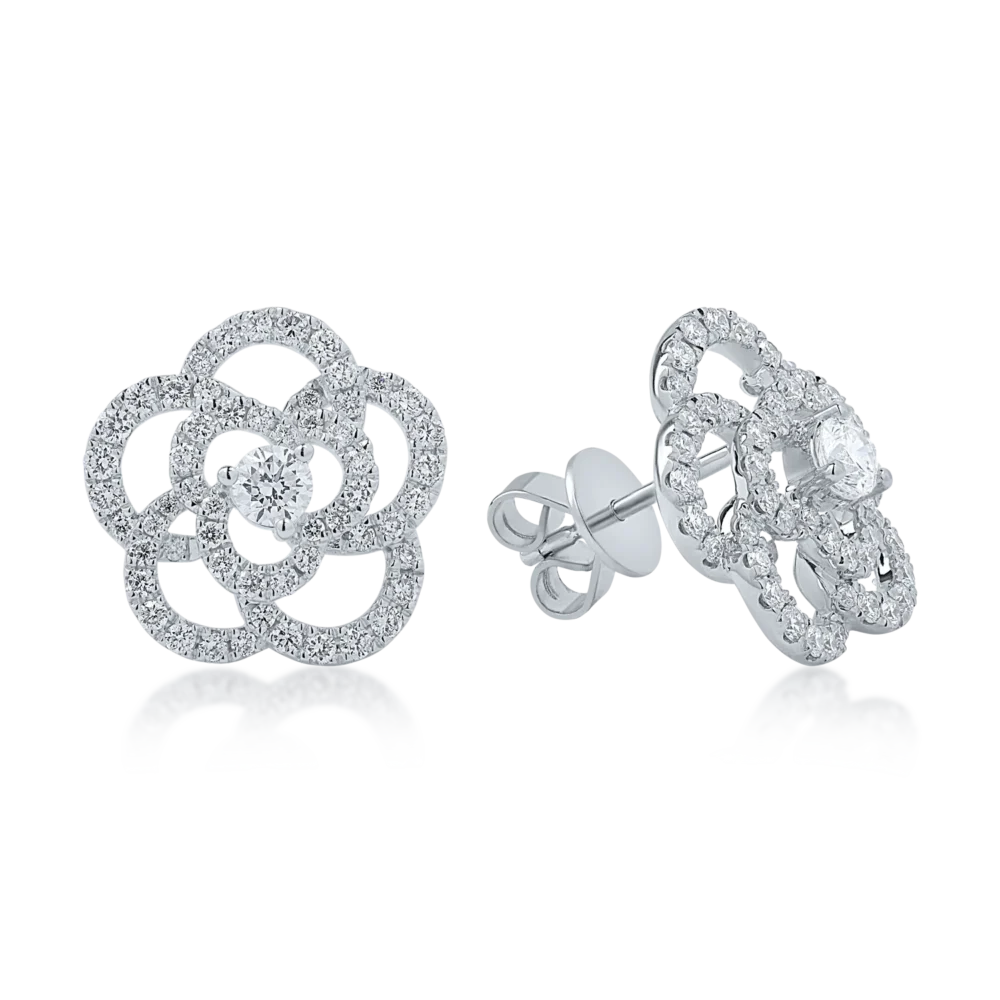 Cercei floare din aur alb cu diamante de 1.05ct