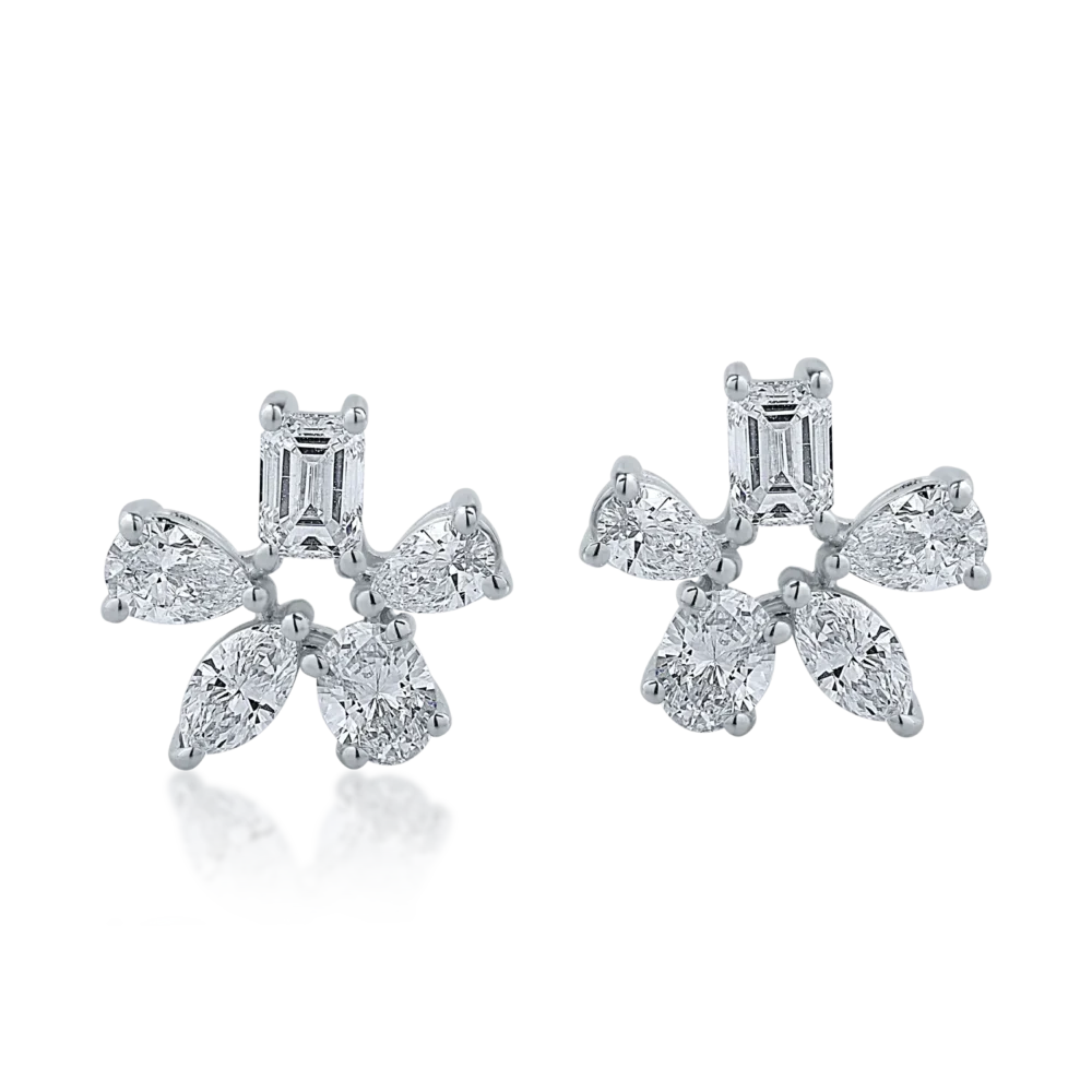 Cercei floare din aur alb cu diamante de 1.2ct - imagine 2