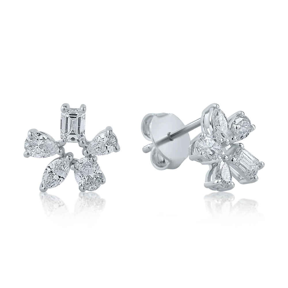 Cercei floare din aur alb cu diamante de 1.2ct