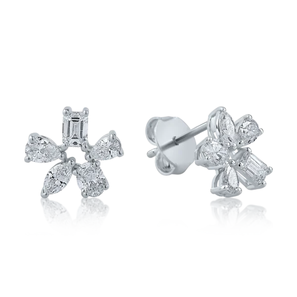 Cercei floare din aur alb cu diamante de 1.2ct