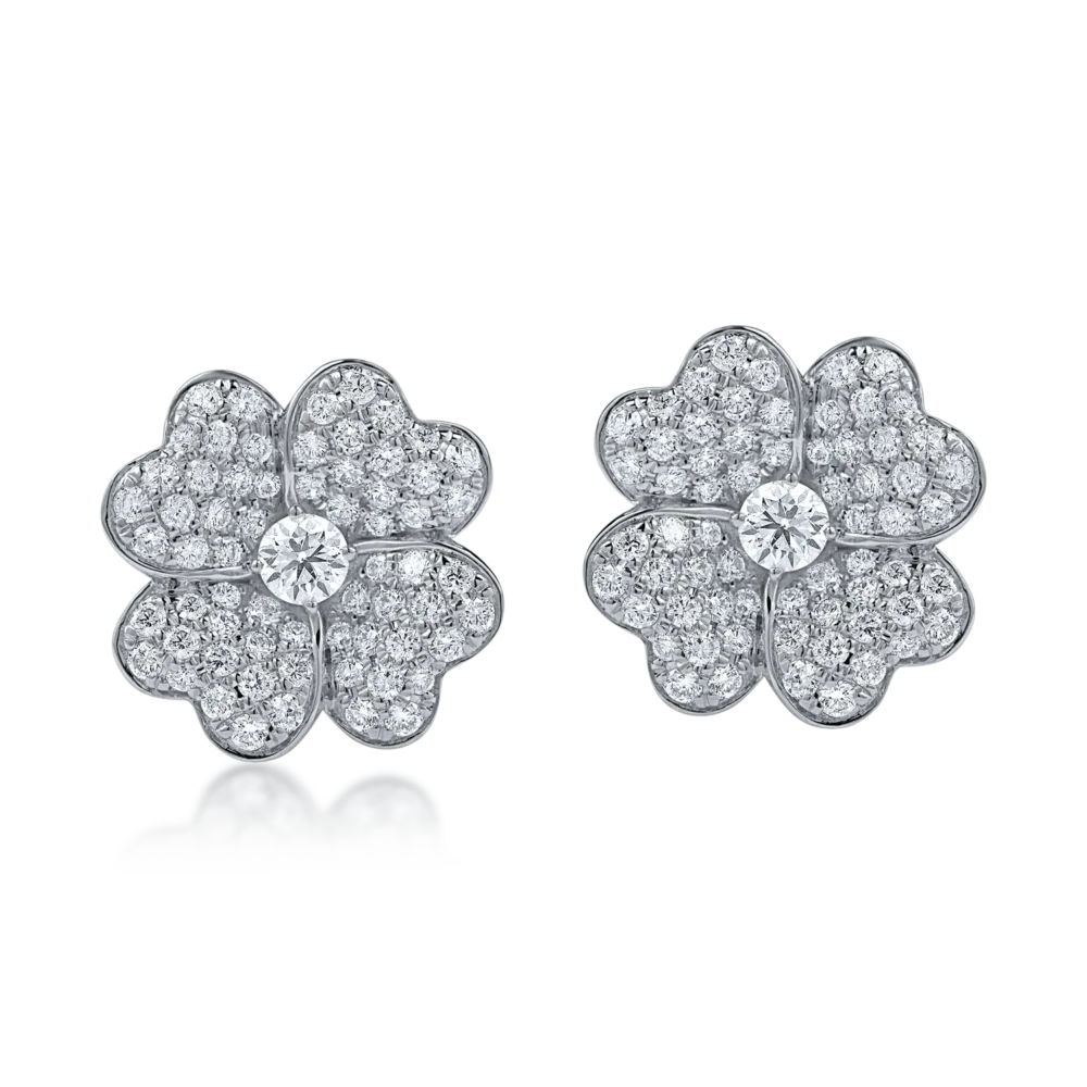 Cercei floare din aur alb cu diamante de 1.3ct - imagine 2