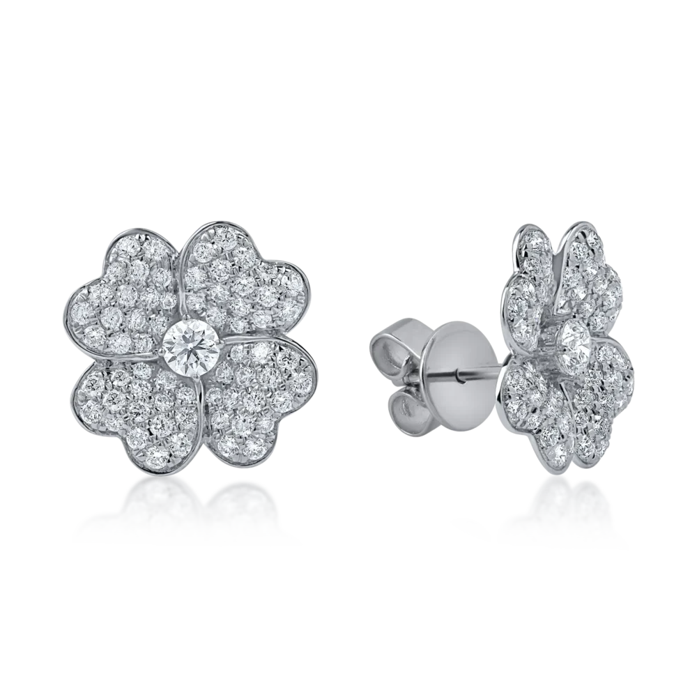 Cercei floare din aur alb cu diamante de 1.3ct