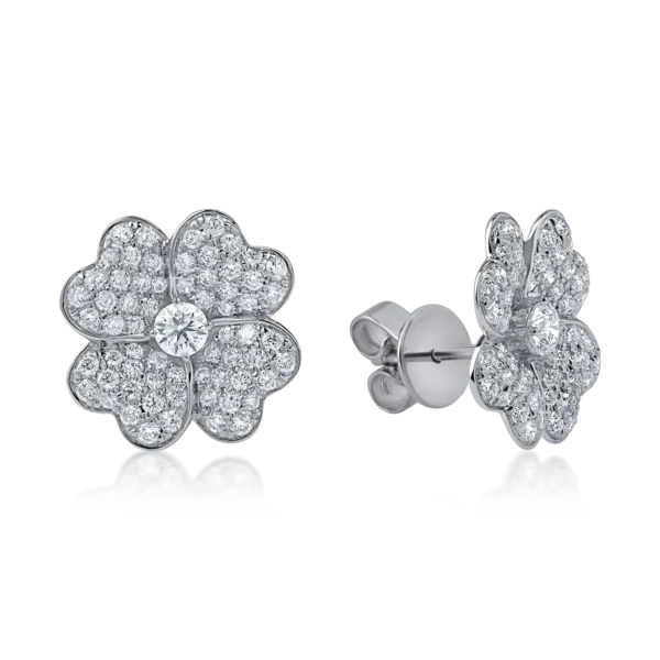 Cercei floare din aur alb cu diamante de 1.3ct