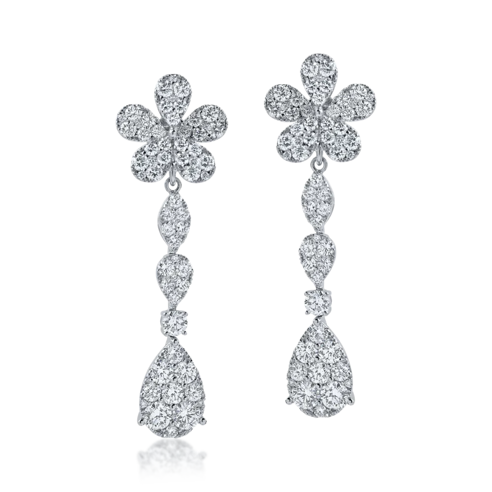 Cercei floare din aur alb cu diamante de 3.8ct - imagine 2