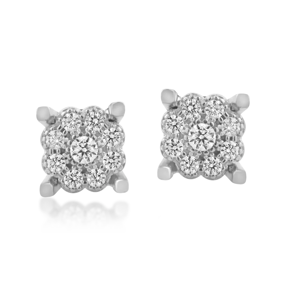 Cercei floare din aur alb cu zirconia - imagine 2