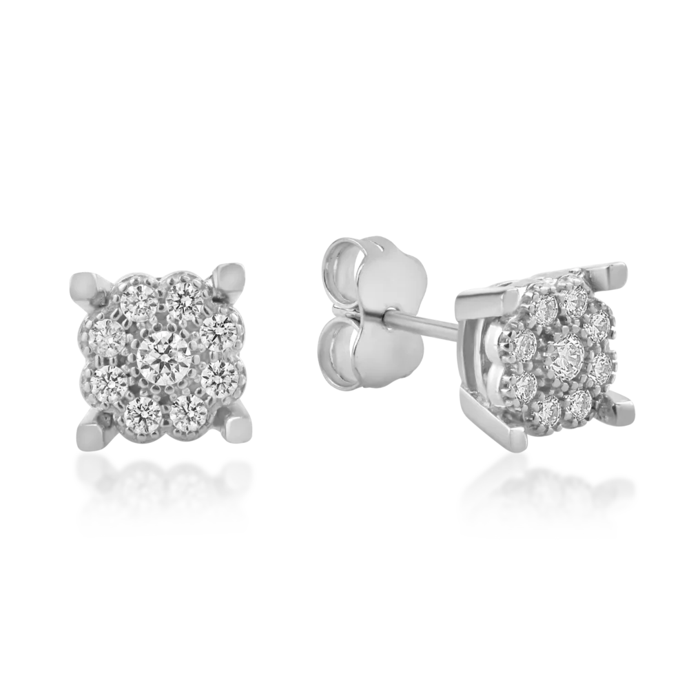 Cercei floare din aur alb cu zirconia