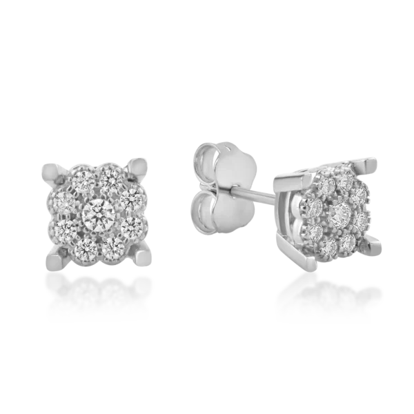 Cercei floare din aur alb cu zirconia