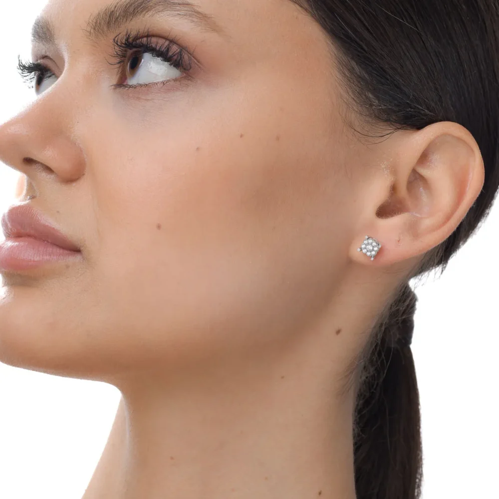 Cercei floare din aur alb cu zirconia - imagine 3