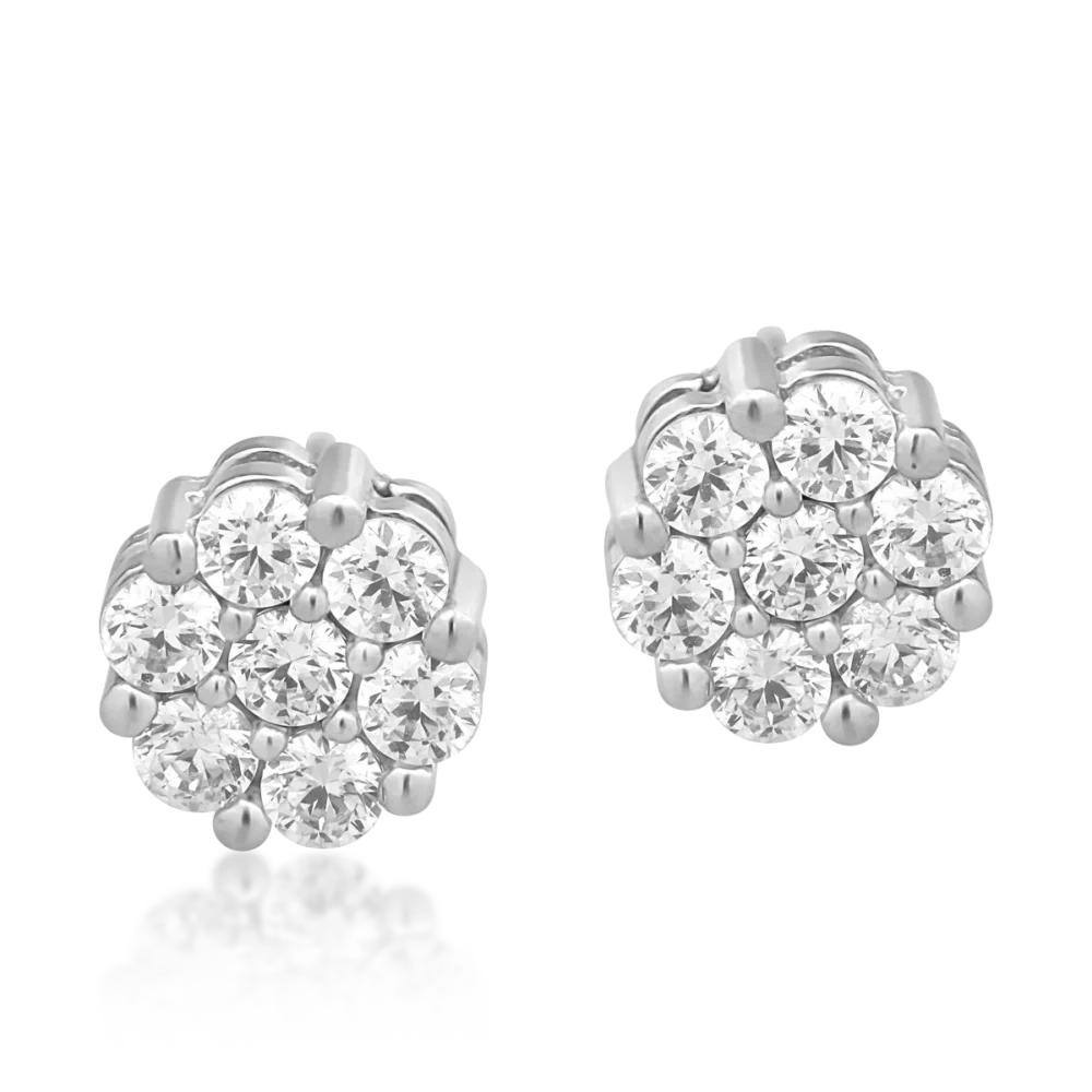 Cercei floare din aur alb cu zirconia - imagine 2