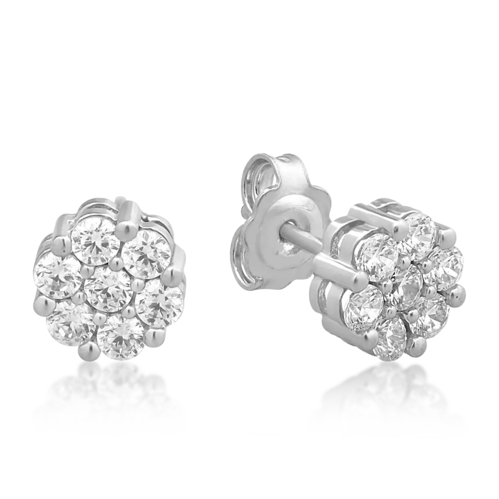 Cercei floare din aur alb cu zirconia