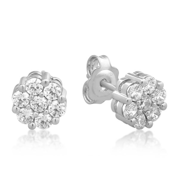 Cercei floare din aur alb cu zirconia