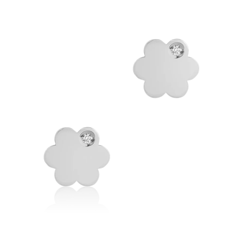 Cercei floare din aur alb - imagine 2