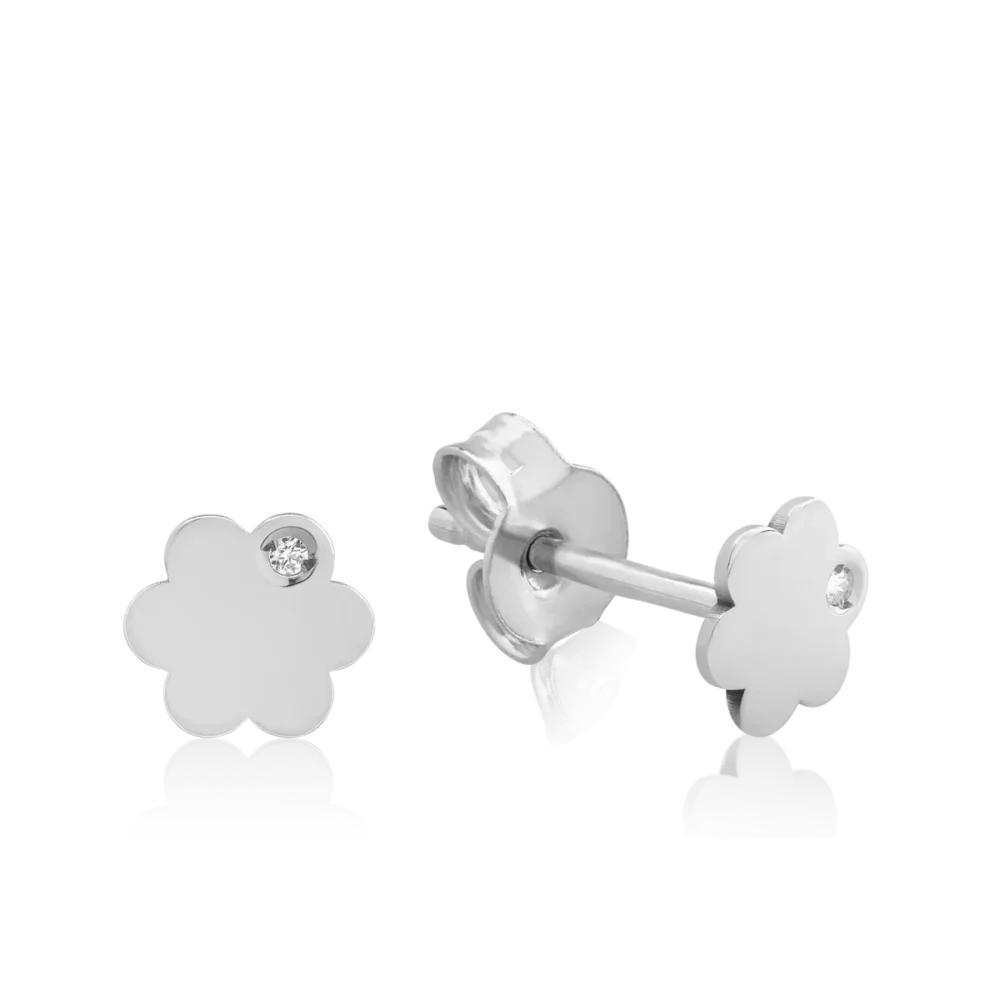 Cercei floare din aur alb