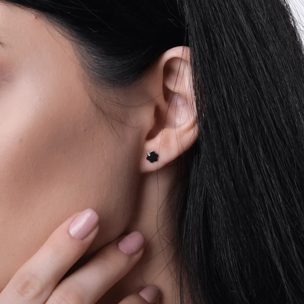 Cercei floare din aur alb - imagine 3