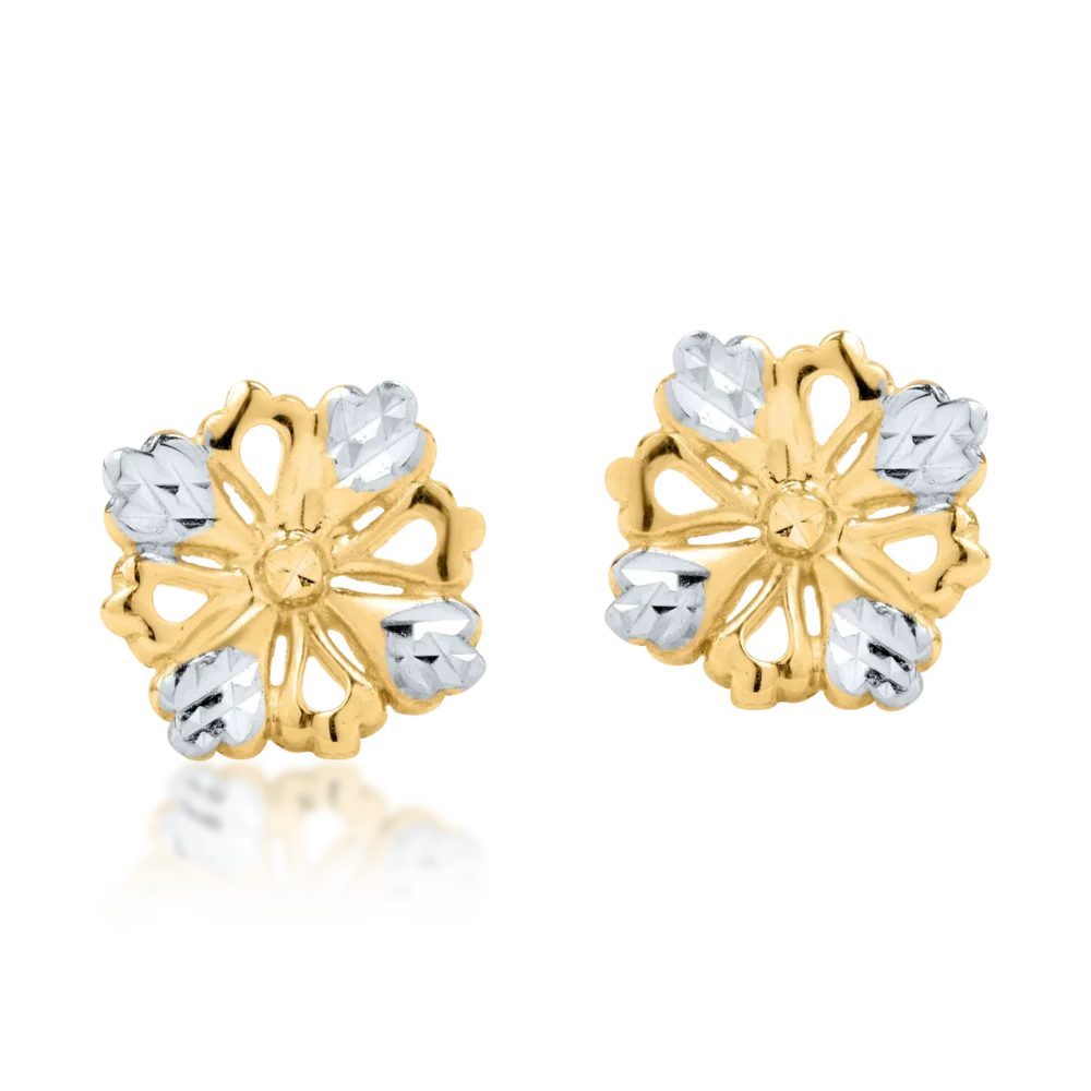 Cercei floare din aur alb-galben - imagine 2