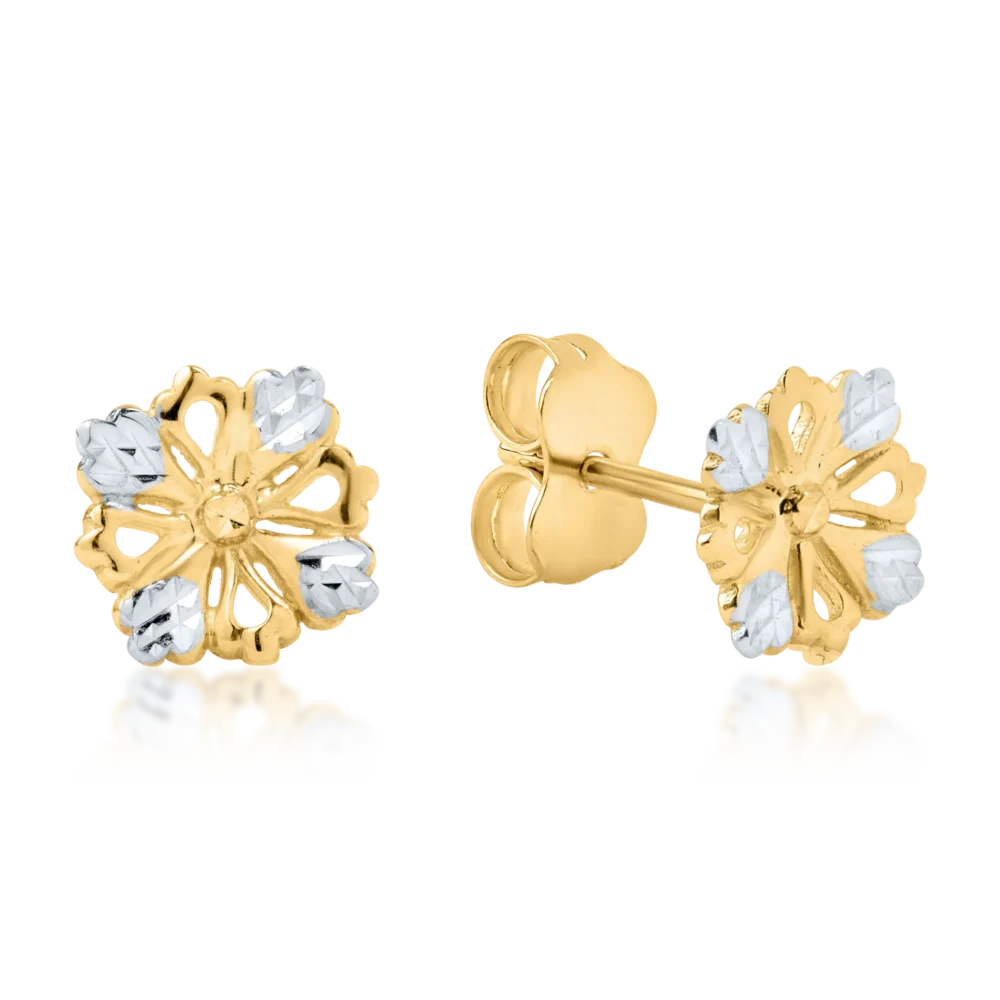 Cercei floare din aur alb-galben