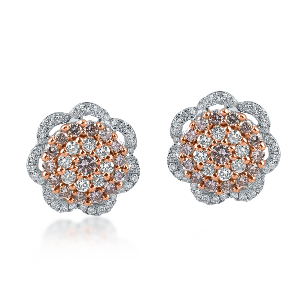 Cercei floare din aur alb-roz cu diamante de 0.8ct - imagine 2