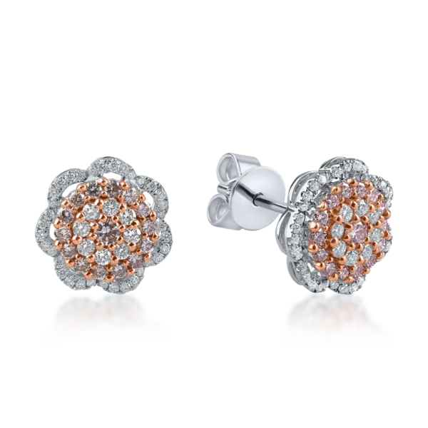 Cercei floare din aur alb-roz cu diamante de 0.8ct
