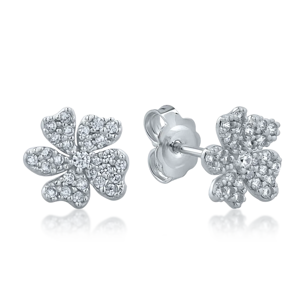 Cercei floare din aur alb