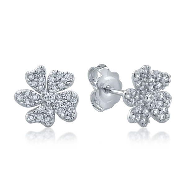 Cercei floare din aur alb