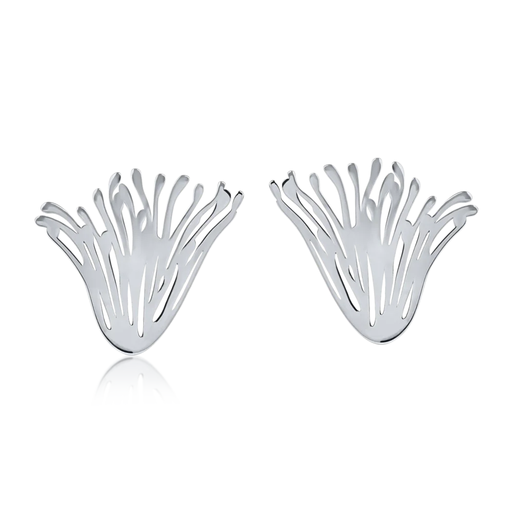 Cercei floare din aur alb - imagine 2