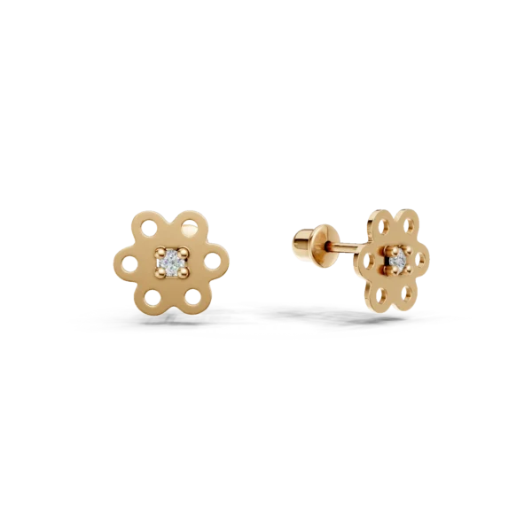 Cercei floare din aur galben cu diamante de 0.04ct pentru copii