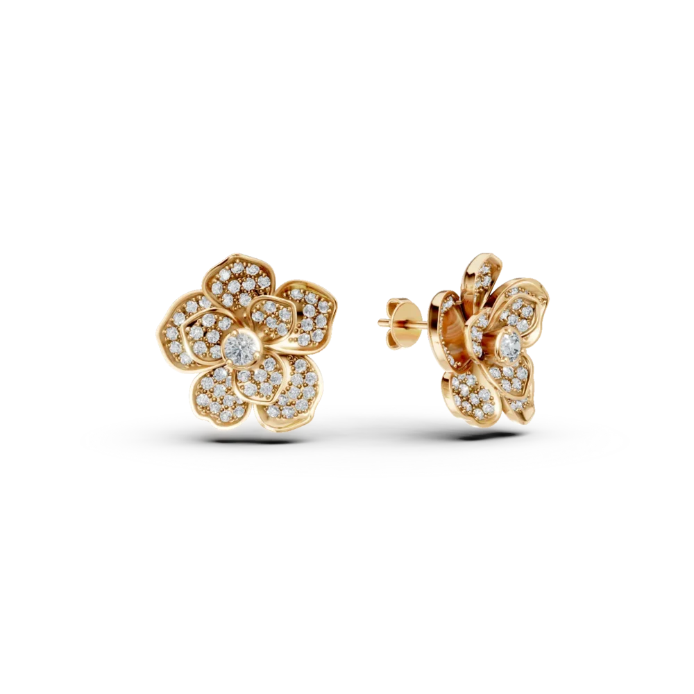 Cercei floare din aur galben cu diamante de 0.3ct