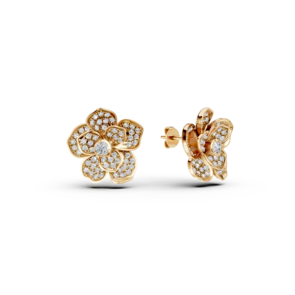 Cercei floare din aur galben cu diamante de 0.3ct