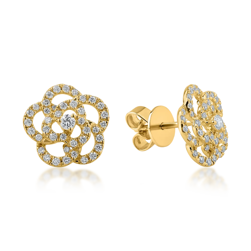 Cercei floare din aur galben cu diamante de 0.41ct