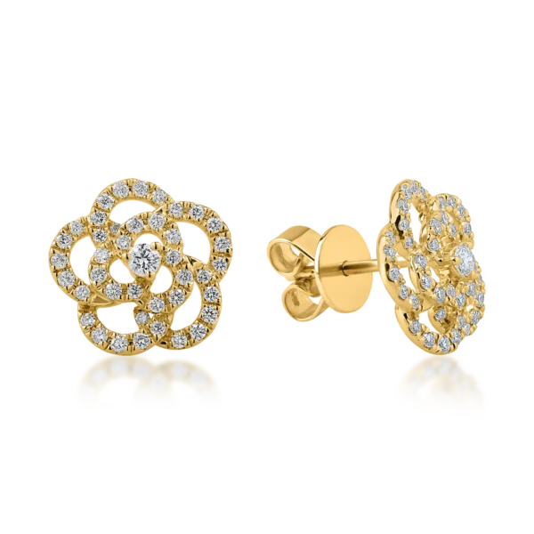 Cercei floare din aur galben cu diamante de 0.41ct