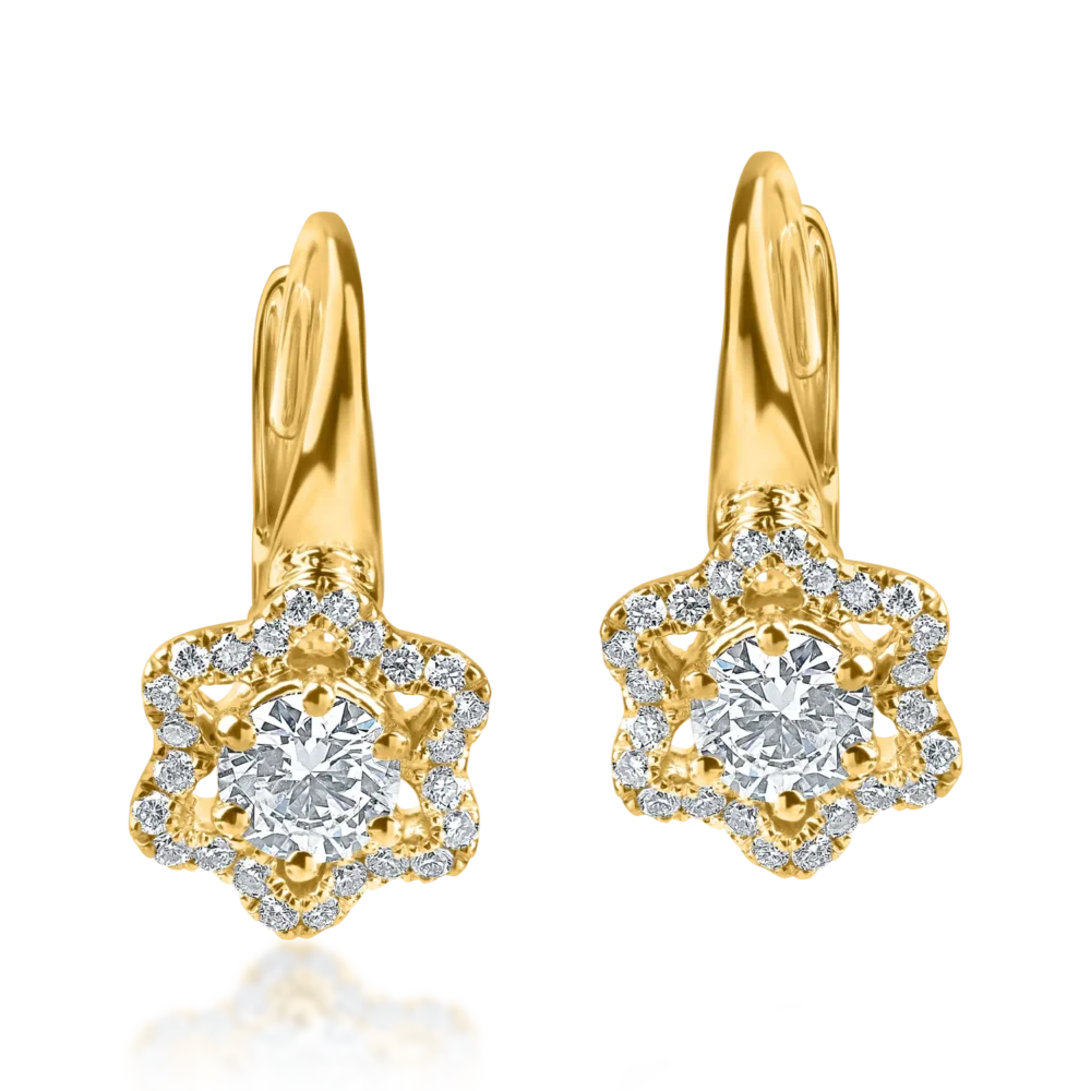 Cercei floare din aur galben cu diamante de 0.5ct - imagine 2