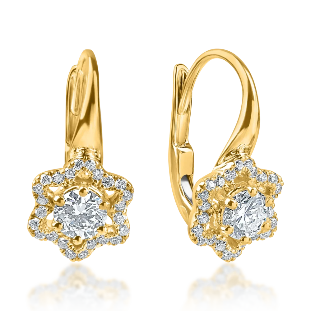 Cercei floare din aur galben cu diamante de 0.5ct