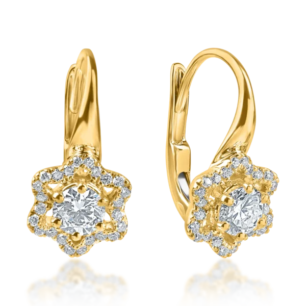 Cercei floare din aur galben cu diamante de 0.5ct