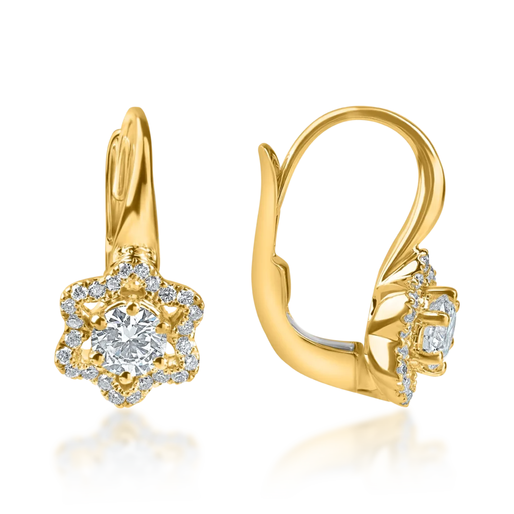 Cercei floare din aur galben cu diamante de 0.5ct - imagine 3