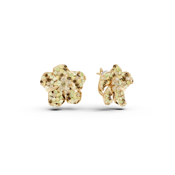 Cercei floare din aur galben cu diamante multicolore de 5.3ct