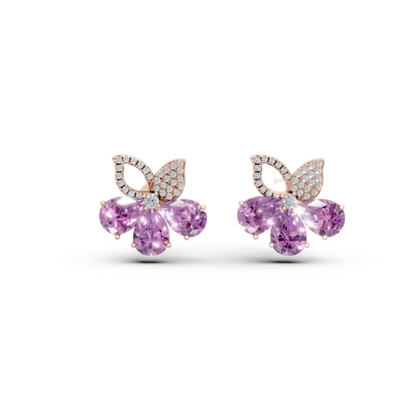 Cercei floare din aur roz cu ametiste pear de 5.9ct si diamante de 0.4ct