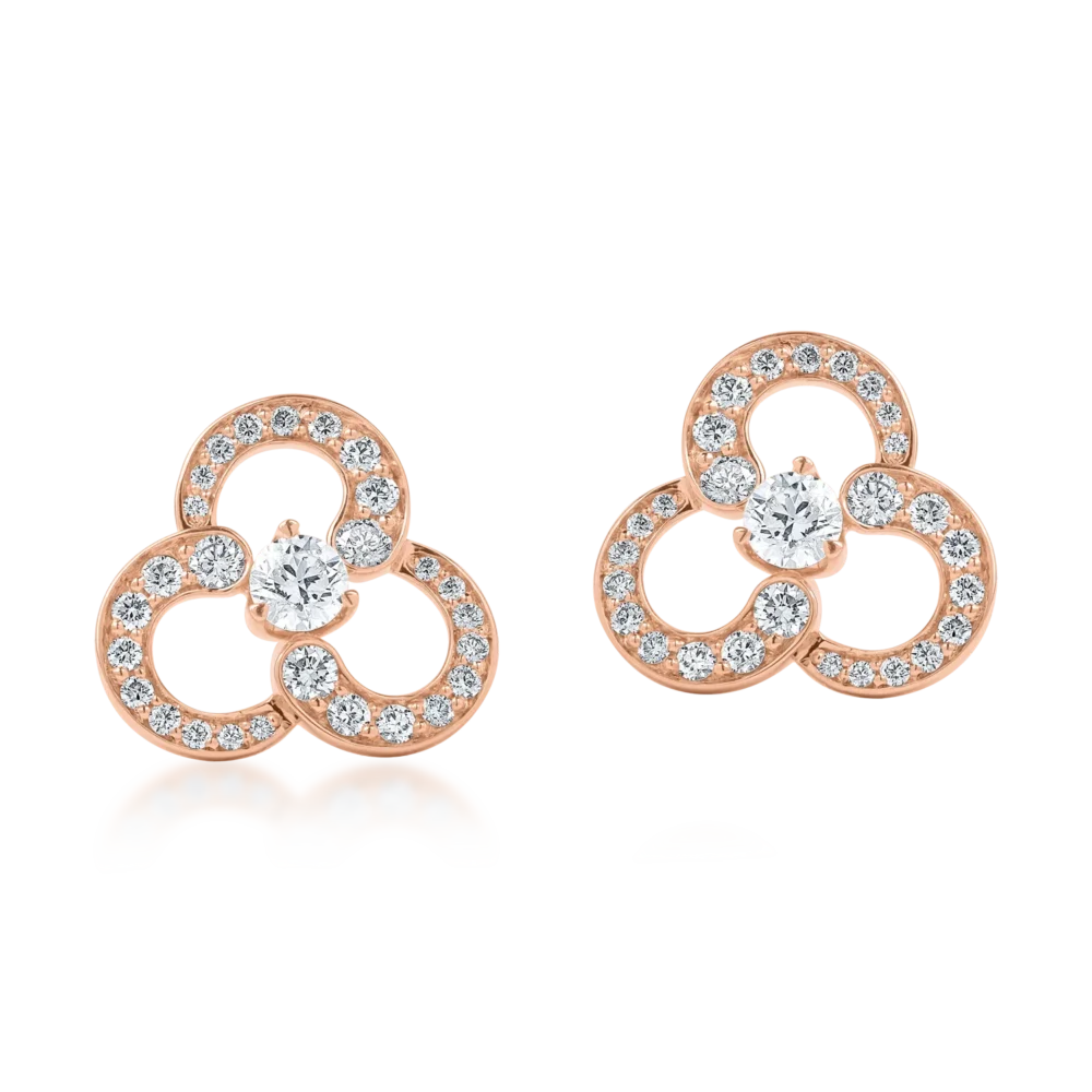Cercei floare din aur roz cu diamante de 0.9ct - imagine 2