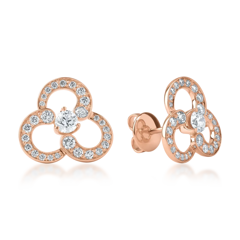 Cercei floare din aur roz cu diamante de 0.9ct