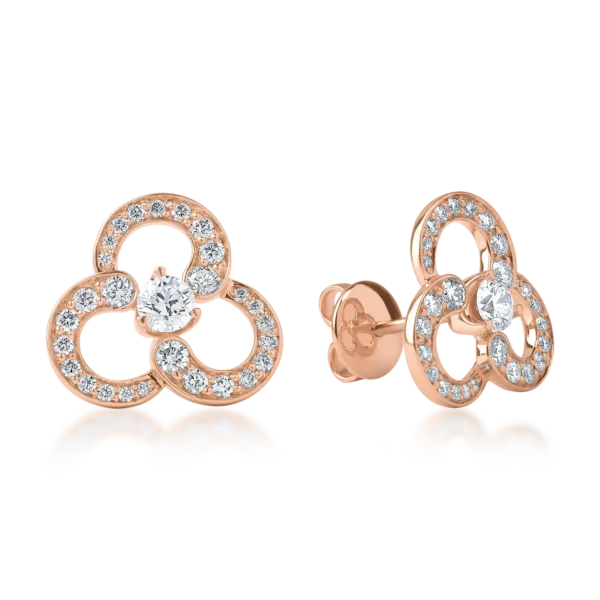 Cercei floare din aur roz cu diamante de 0.9ct