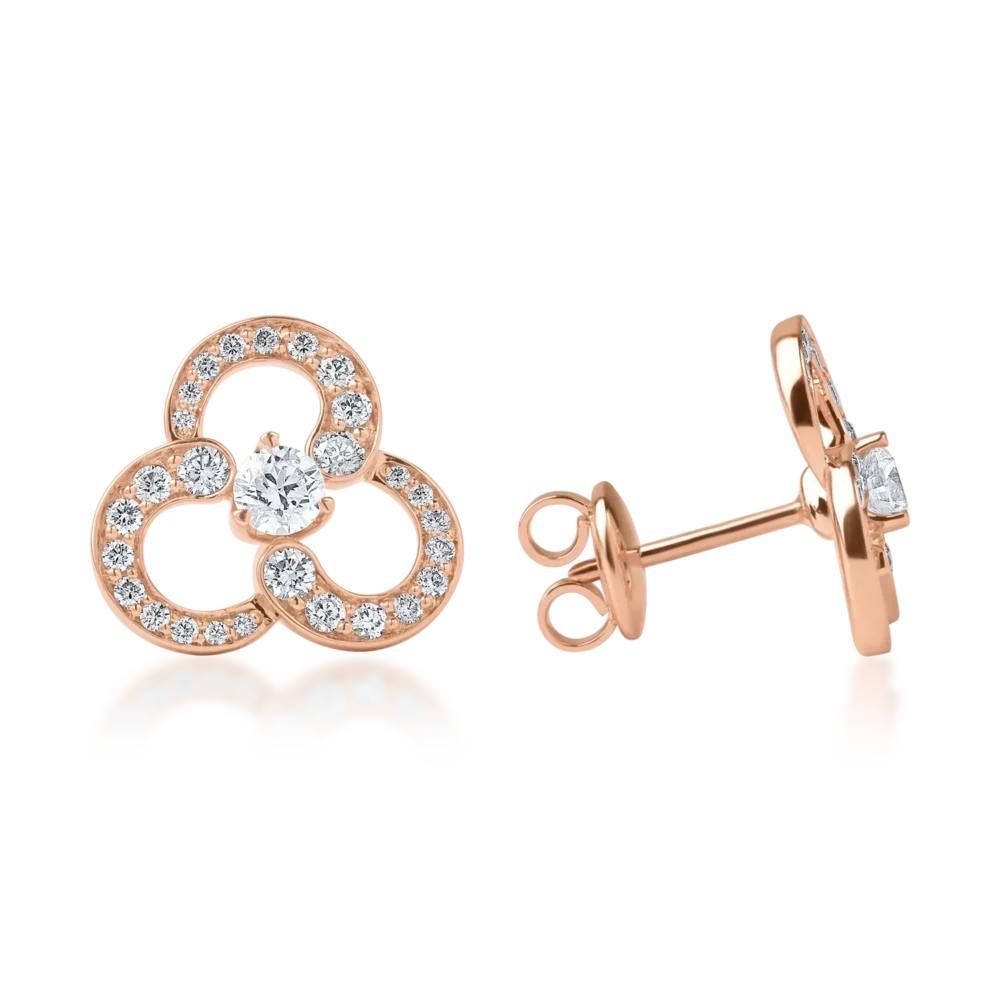 Cercei floare din aur roz cu diamante de 0.9ct - imagine 3