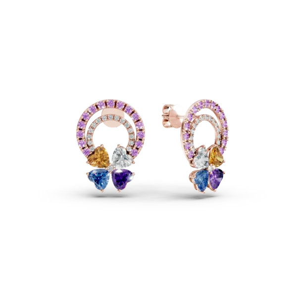 Cercei floare din aur roz cu pietre pretioase si semipretioase de 2.8ct