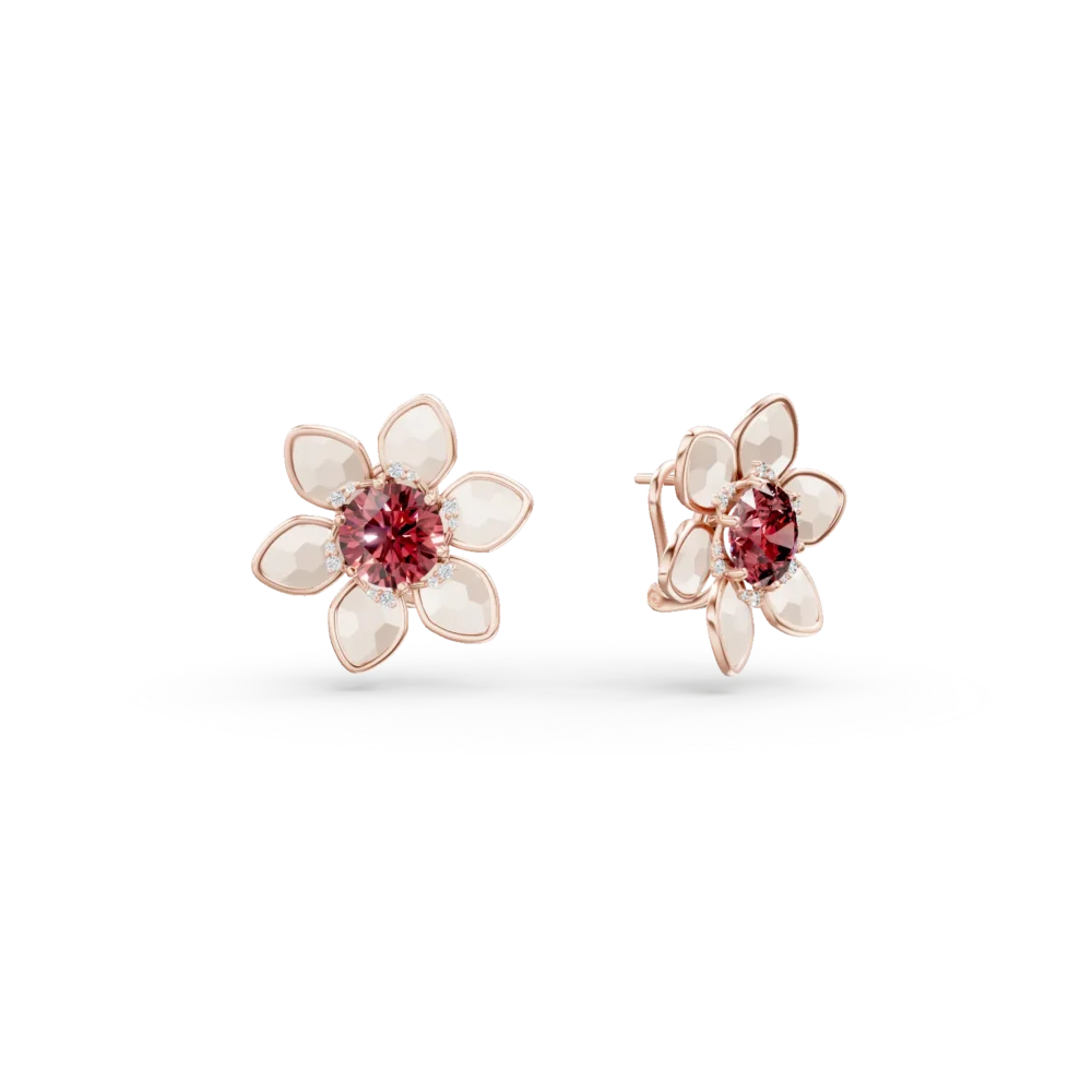 Cercei floare din aur roz cu pietre semipretioase de 11.7ct