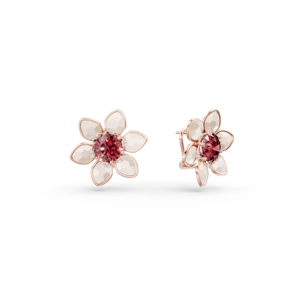 Cercei floare din aur roz cu pietre semipretioase de 11.7ct