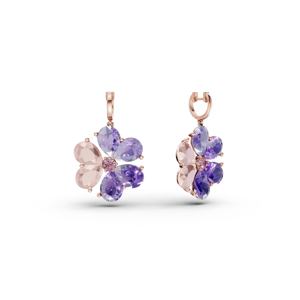 Cercei floare din aur roz cu pietre semipretioase de 7.9ct