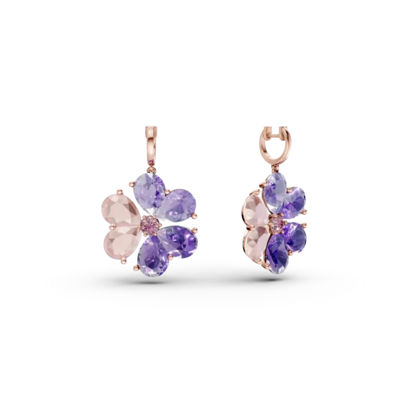 Cercei floare din aur roz cu pietre semipretioase de 7.9ct