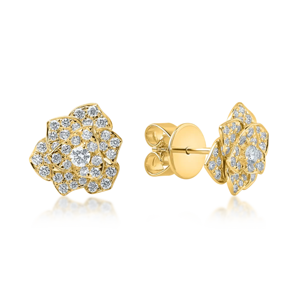 Cercei flori din aur galben cu diamante de 0.5ct