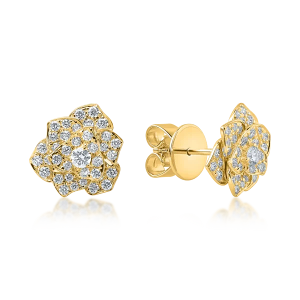 Cercei flori din aur galben cu diamante de 0.5ct